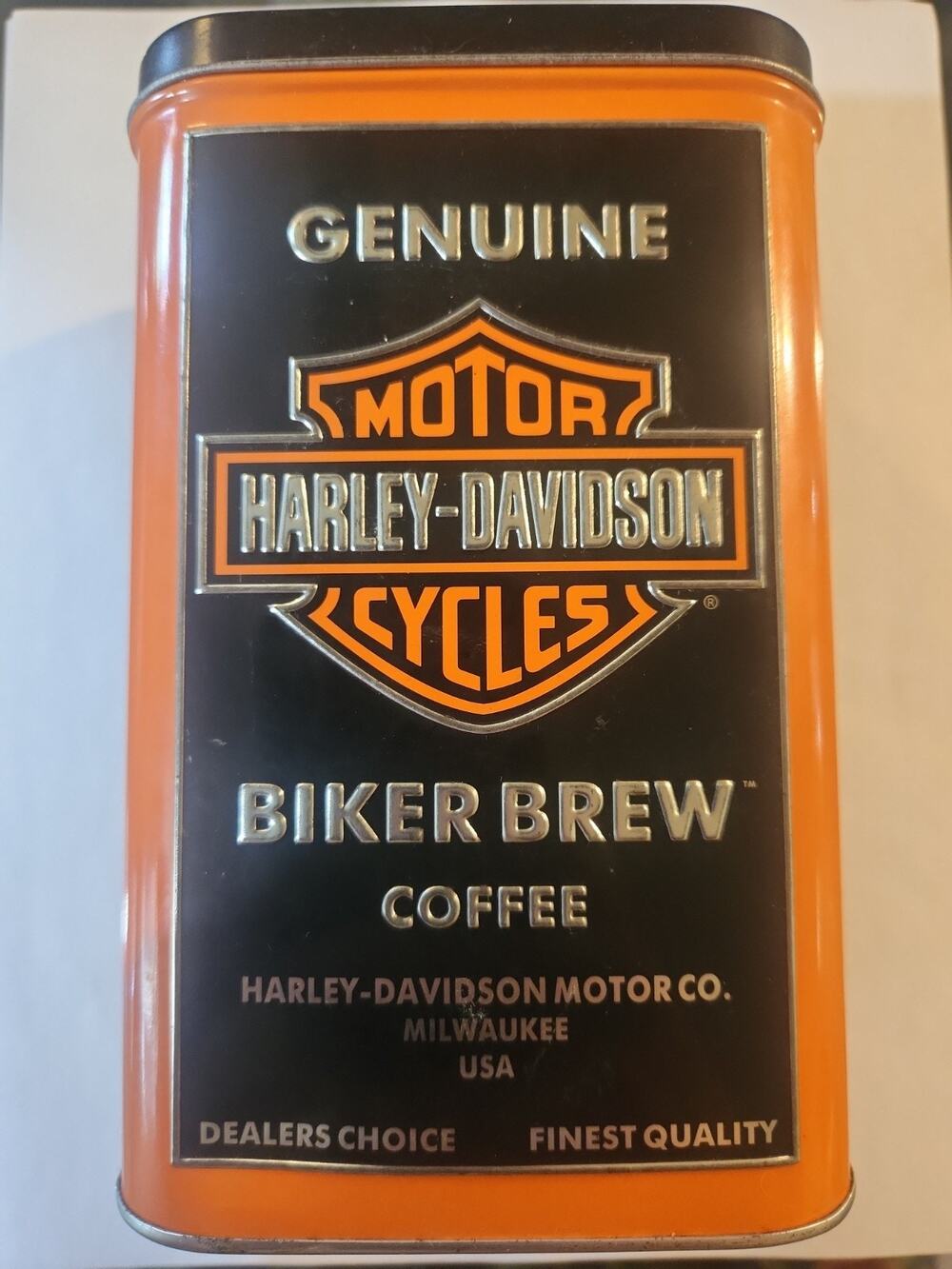 Vintage 2003 Harley-Davidson Biker Brew Coffee Tin Orange & Black Empty
